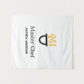 Master chef add name black pan yellow fire fume co タペストリー (正面(横))