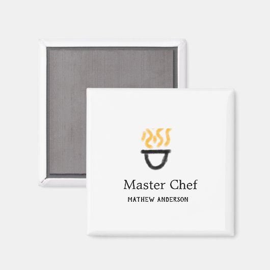 Master chef add name black pan yellow fire fume co マグネット (正面/裏面)