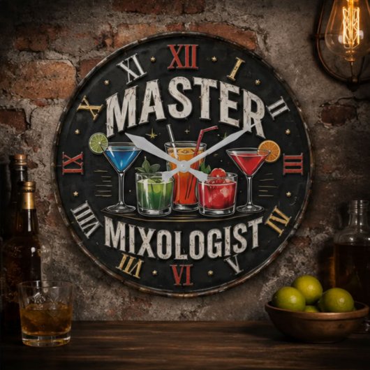 Master Mixologist Bartender Gift Retro Home Bar ラージ壁時計