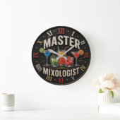 Master Mixologist Bartender Gift Retro Home Bar ラージ壁時計 (ホーム)