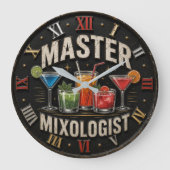 Master Mixologist Bartender Gift Retro Home Bar ラージ壁時計 (正面)