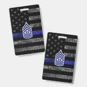 Master Sergeant Thin Blue Line Distressed Flag バッジ (正面＆裏面)