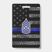 Master Sergeant Thin Blue Line Distressed Flag バッジ (裏面)