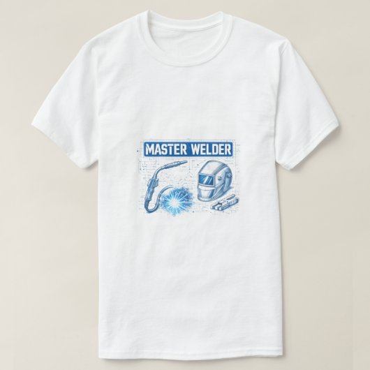 Master Welder Blueprint Technical Schematic Art Tシャツ (デザイン正面)
