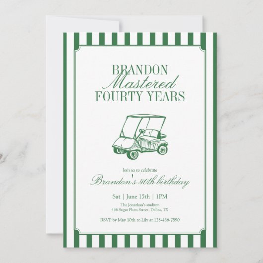 Mastered Forty Years Golf 40th Birthday Green  招待状 (正面)