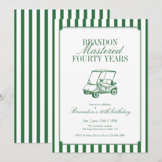 Mastered Forty Years Golf 40th Birthday Green  招待状 (正面/裏面)