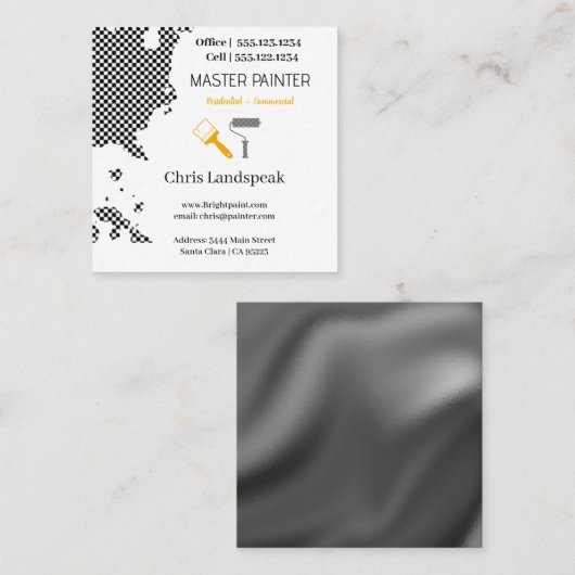 Masterpainter & Black & White Checkerboardパターン スクエア名刺 (正面/裏面)