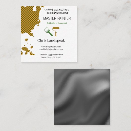 Masterpainter & Green Checkerboardパターン スクエア名刺 (正面/裏面)