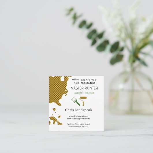 Masterpainter & Green Checkerboardパターン スクエア名刺 (スタンド正面)