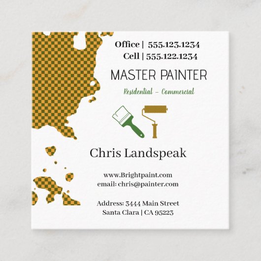 Masterpainter & Green Checkerboardパターン スクエア名刺 (正面)
