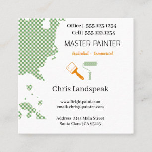 Masterpainter & Green Orangeチェッカーボードパターン スクエア名刺