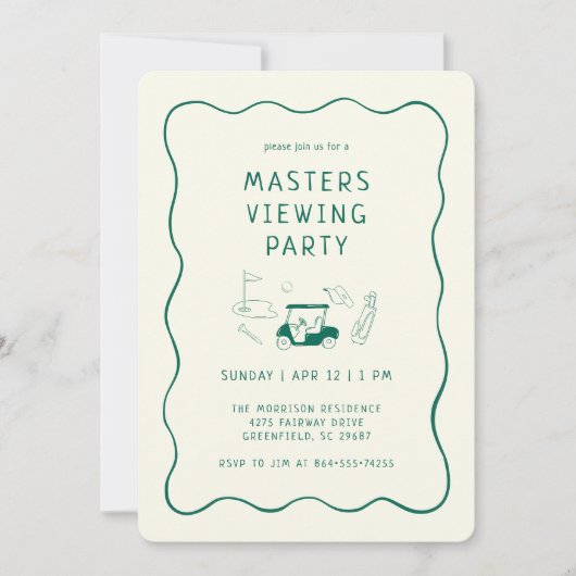 Masters Golf Viewing Watch Party Hand Drawn Green 招待状 (正面)