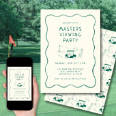 Masters Golf Viewing Watch Party Hand Drawn Green 招待状