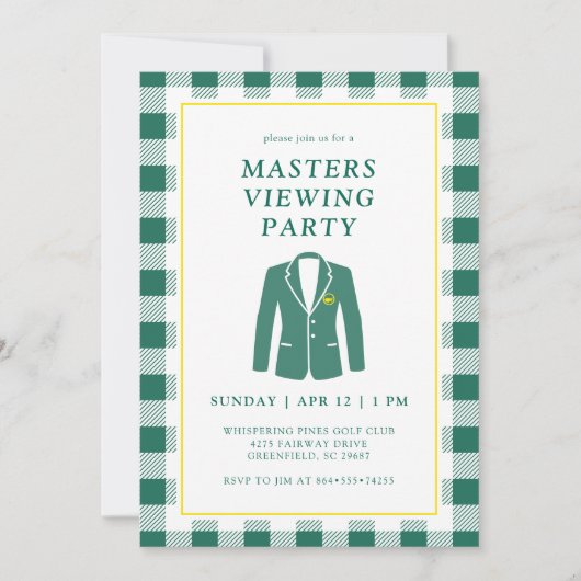 Masters Viewing Watch Party Golf Green Jacket 招待状 (正面)