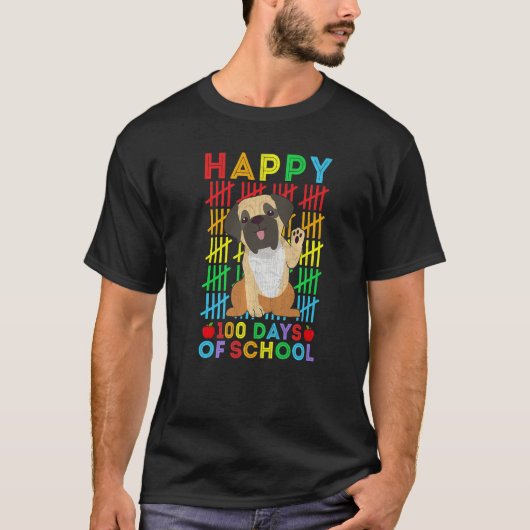 Mastiff Dog Lovers Teacher Student Happy 100 Days  Tシャツ (正面)