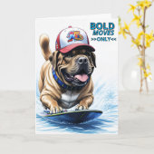 Mastiff englische Dogge Auf Surfbrett Urlaub カード (黄色い花)