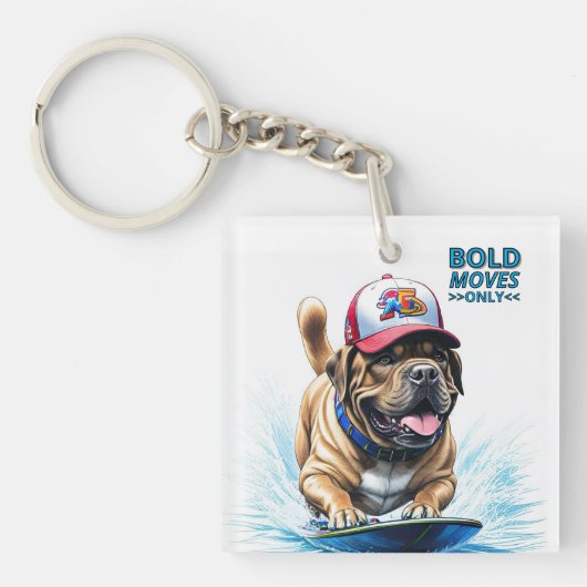 Mastiff englische Dogge Auf Surfbrett Urlaub キーホルダー (正面)