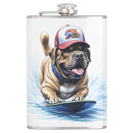 Mastiff englische Dogge Auf Surfbrett Urlaub フラスク (正面)