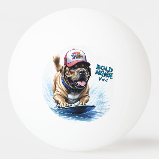Mastiff englische Dogge Auf Surfbrett Urlaub 卓球ボール (正面)