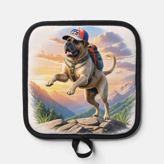 Mastiff englische Dogge im Urlaub im Gebirge 鍋敷き (正面)