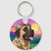 Mastiff englische Dogge mit Blumenkranz Muttertag キーホルダー (正面)