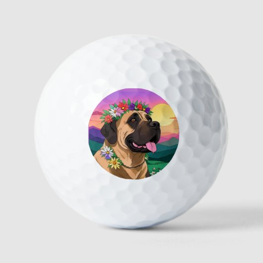 Mastiff englische Dogge mit Blumenkranz Muttertag ゴルフボール (正面)