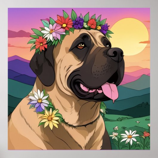 Mastiff englische Dogge mit Blumenkranz Muttertag ポスター (正面)
