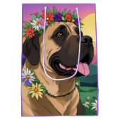 Mastiff englische Dogge mit Blumenkranz Muttertag ミディアムペーパーバッグ (裏面)