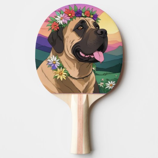 Mastiff englische Dogge mit Blumenkranz Muttertag 卓球ラケット (正面)