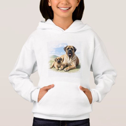 Mastiff englische Dogge mit Kind im Urlaub (正面)