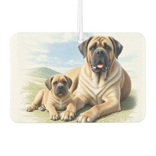 Mastiff englische Dogge mit Kind im Urlaub カーエアーフレッシュナー (正面)