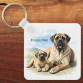 Mastiff englische Dogge mit Kind im Urlaub キーホルダー (正面)