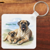 Mastiff englische Dogge mit Kind im Urlaub キーホルダー (裏面)