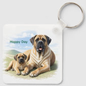 Mastiff englische Dogge mit Kind im Urlaub キーホルダー (裏面)