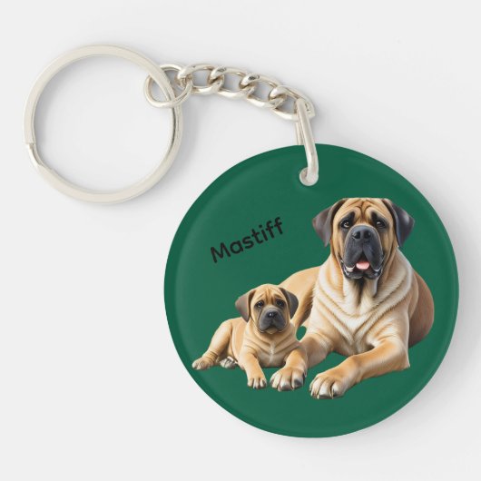 Mastiff englische Dogge mit Kind im Urlaub キーホルダー (正面)