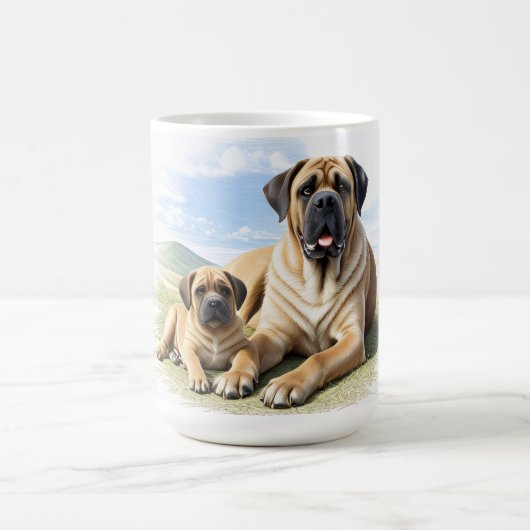 Mastiff englische Dogge mit Kind im Urlaub コーヒーマグカップ (中央)
