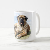 Mastiff englische Dogge mit Kind im Urlaub コーヒーマグカップ (正面右)