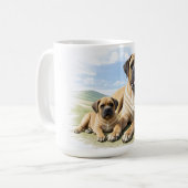 Mastiff englische Dogge mit Kind im Urlaub コーヒーマグカップ (正面左)