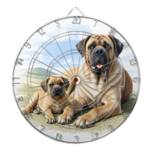 Mastiff englische Dogge mit Kind im Urlaub ダーツボード (正面)