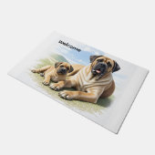 Mastiff englische Dogge mit Kind im Urlaub ドアマット (アングル)