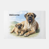 Mastiff englische Dogge mit Kind im Urlaub ドアマット (正面)