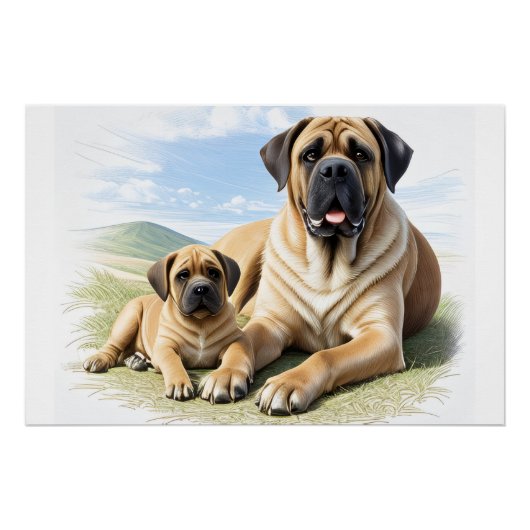 Mastiff englische Dogge mit Kind im Urlaub ポスター (正面)