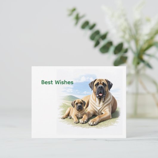 Mastiff englische Dogge mit Kind im Urlaub ポストカード (スタンド正面)