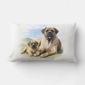 Mastiff englische Dogge mit Kind im Urlaub ランバークッション (正面)