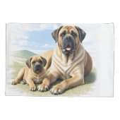 Mastiff englische Dogge mit Kind im Urlaub 枕カバー (裏面)