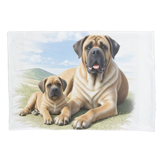 Mastiff englische Dogge mit Kind im Urlaub 枕カバー (正面)