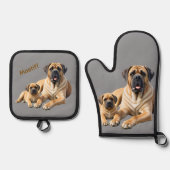 Mastiff englische Dogge mit Kind im Urlaub 鍋つかみ&鍋敷きセット (正面)