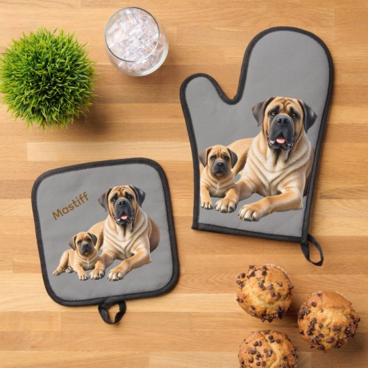 Mastiff englische Dogge mit Kind im Urlaub 鍋つかみ&鍋敷きセット (トップダウン)