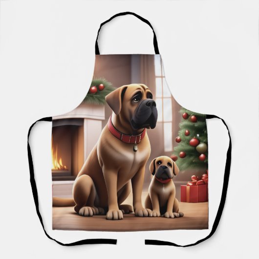 Mastiff englische Dogge Weihnachten Kamin エプロン (正面)
