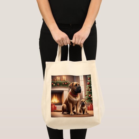 Mastiff englische Dogge Weihnachten Kamin トートバッグ (正面(商品))